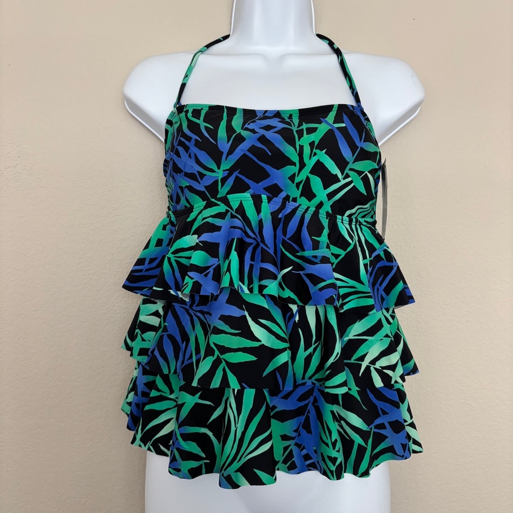 Island Escape Tankini Top Tiered Bandini Layered Ruffles Women's Size 8 NWT